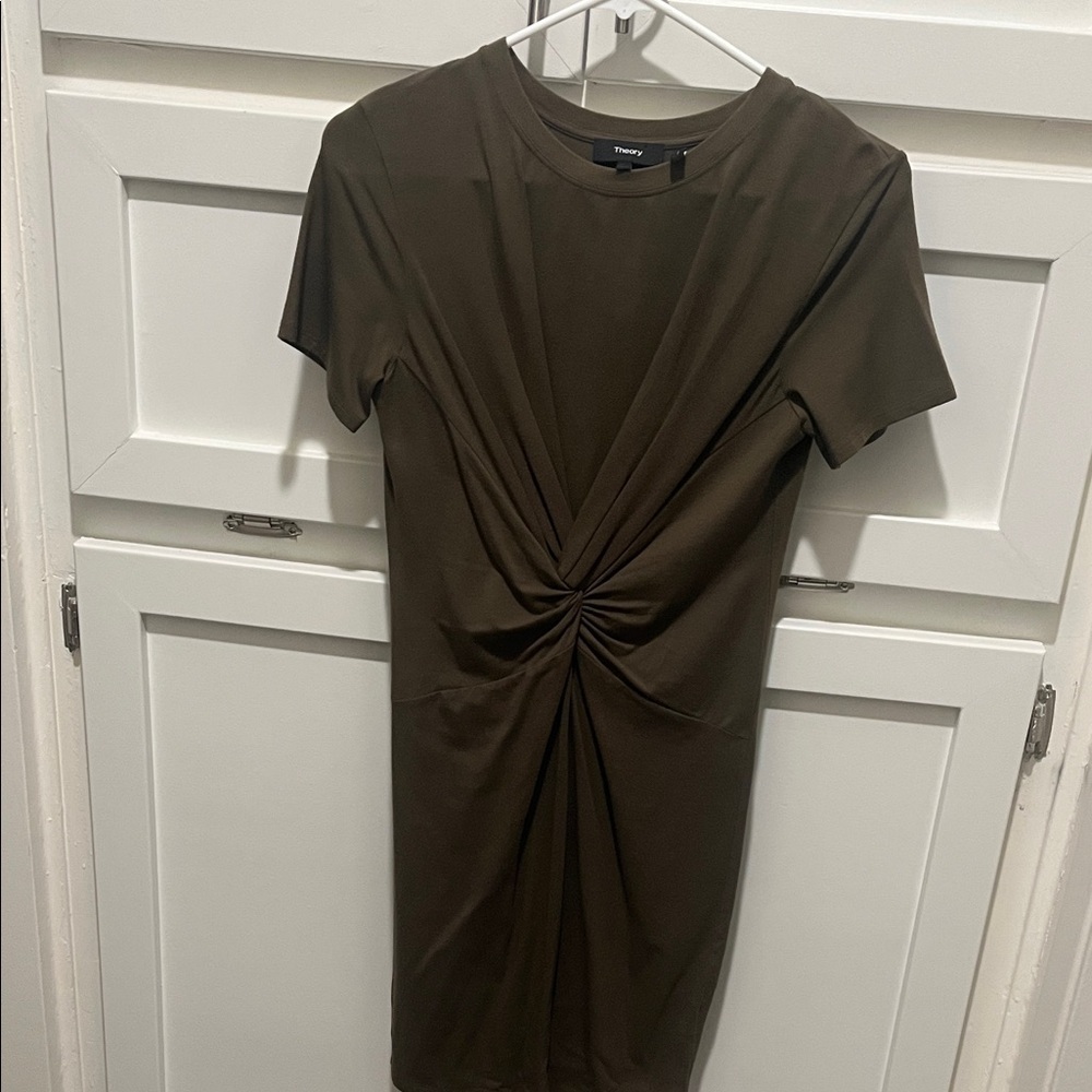 Theory Olive Twist-Front Mini Dress